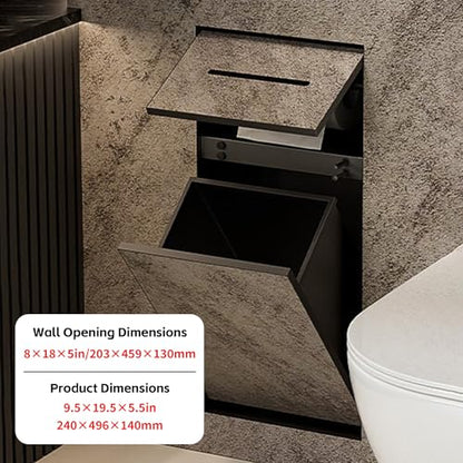 Recessed Toilet Paper Holder,Hidden Wall-Mounted Tissue, Trash Can Niche,Recessed Stainless Steel Wall Niche,Dispenser and Built-in Organizer,9..5 * 19.5 * 5.5in - size: 9..5*19.5*5.5in