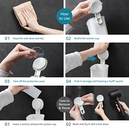 TAILI Suction Cup Toothbrush Holders for Bathroom Wall Mounted, White | Shower Toothbrush and Toothpaste Holder, Drill-Free 1S Installtion, Removable Powerful Suction Cup Organizer, Self-draining - color: White