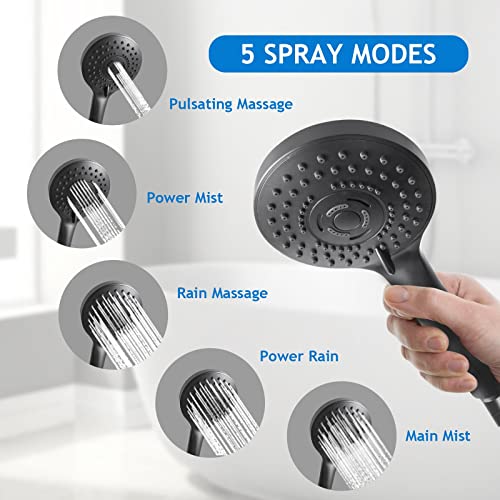 12” Black High/Low Pressure Water Rain Shower Head with 11” Extension Arm | 5 Settings Handheld Shower Head Combo,Powerful Shower Spray - Matte Black, Powerful Shower Spray Against Low Pressure Water - color: Black, size: 12" Showerhead Set