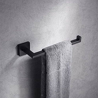 Miyili Matte Black Hand Towel Ring, Stainless Steel Bathroom Towel Holder Square Towel Holder Kitchen Towel Hanger Wall Mount, D06B - color: Matte Black
