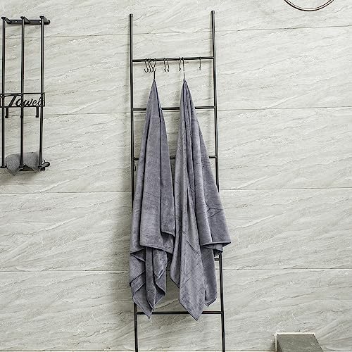 JML Microfiber Bath Towel 2 Pack(30" x 60"), Oversized Thick Towels, Soft, Super Absorbent and Fast Drying, No Fading Multipurpose Use for Sports, Travel, Fitness, Yoga, 30 in 60 in, Grey Count | Microfiber, Hanging Loop, Oversized, Soft & Absorbent, Fast