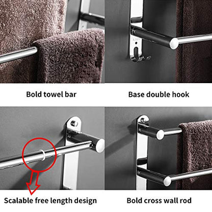Towel Bars Retractable 20-30 Inche Stainless Steel 304 Bath Towel Rack Strong 3M Adhesive Bathroom Wall-mounting Free mounting Hole-Installing washroom Kitchen Space Saving 2 Bars