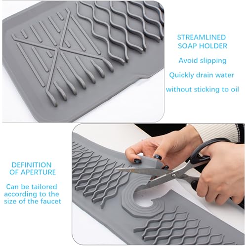 24 Inch Faucet Mat for Kitchen Sink Silicone Sink Splash Guard 5° Slope Faucet Draining Mat Dish Soap Sponge Holder Around Faucet Bathroom Gadgets Sink Accessories Drying Mats Organizer, Blue - color: Blue