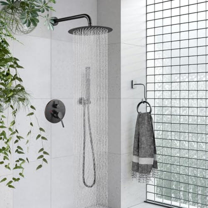 gotonovo Shower Faucet Set with Rough-in Valve Trim Kit,Oil Rubbed Bronze | 10 Inch Round Rain Showerhead with Handheld Spray,Bathroom Wall Mount Shower System Complete Combo,2-in-1 Diverter,All Metal - color: Bronze