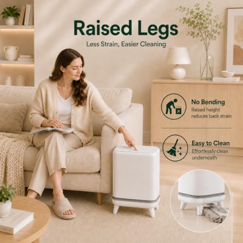 JUDRDO Bathroom Trash Can with Lid, 3.2 Gallon Small Garbage Can with Pop-Up Lid & Air-Pressure Bag Lock, Slim Trash Bin with Legs, Narrow Waste Basket for Bathroom, Bedroom, Kitchen, Office, Rv | Air-pressure bag lock secures the liner; raised legs and n