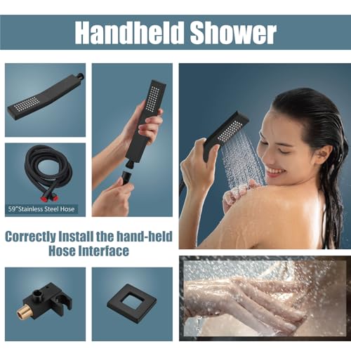 Aolemi Shower Faucet Set with Tub Filler Handheld 10" Head Matte Black | Shower Valve and Trim Kit,Handheld Spray,Tub Spout,Single Handle,SUS304,Bathroom Mixer for Remodeling - color: Black, size: 10 Inch Shower Head