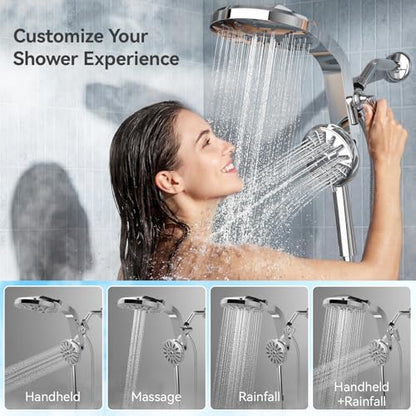 INAVAMZ High Pressure Rain Shower Head Combo with Magnetic Handheld Silver | Dual Shower System with Rainfall Showerhead and 8-Spray Handheld, Magnetic Dock, Adjustable Angle, Power Jet for Cleaning - color: Silver