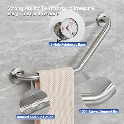 20 Inch Bathroom Grab Bar, Satin Brushed Nickel Angled Grab Bar with Anti-Slip Knurled Grip, Stainless Steel Bath Balance Bar, 1.0" Tube Safety Hand Rail Support, Handicap Elderly Assist Bath Handle - color: Brushed Nickel