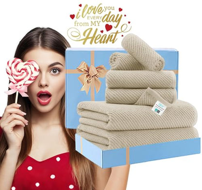 VOOVA & MOVAS 6PC Towel Set, 100% Cotton, Beige Tan | 2 Large Bath 30x56 In, 2 Hand 18x28 In, 2 Washcloths 13x13 In, Quick Dry, Thick, Soft, Towel Gift Set - color: Tan - Beige, size: 6 PC Bathroom Towel Set