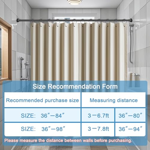 ZYRW Black Shower Curtain Rod 36-84 Inches (3-7ft) Non Rust Adjustable Shower Rod Spring Tension Non Slip No Drilling Stainless Steel Shower Rods for Bathroom Window - color: Matte Black, size: 36"-84"