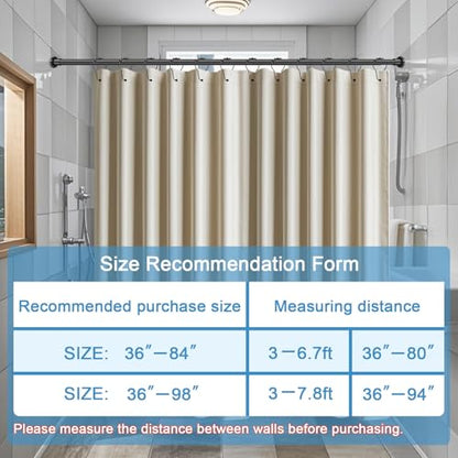 ZYRW Black Shower Curtain Rod 36-84 Inches (3-7ft) Non Rust Adjustable Shower Rod Spring Tension Non Slip No Drilling Stainless Steel Shower Rods for Bathroom Window - color: Matte Black, size: 36"-84"