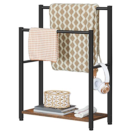 HOOBRO Free Standing Towel Rack for Bathroom, 22" L x 9.4" W x 31.5" H, 2 Tier Blanket Rack, Blanket Holder, Drying and Display Rack with Shelf, Rustic Brown and Black BF04LB01 - color: Rustic Brown + Black, size: 22" L x 9.4" W x 31.5" H