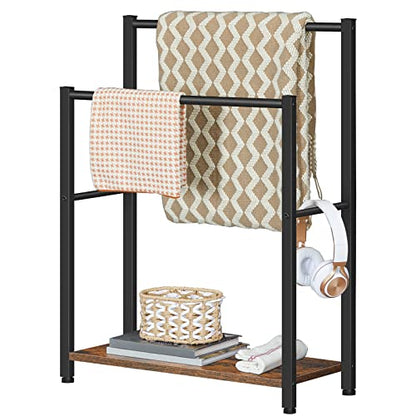 HOOBRO Free Standing Towel Rack for Bathroom, 22" L x 9.4" W x 31.5" H, 2 Tier Blanket Rack, Blanket Holder, Drying and Display Rack with Shelf, Rustic Brown and Black BF04LB01 - color: Rustic Brown + Black, size: 22" L x 9.4" W x 31.5" H