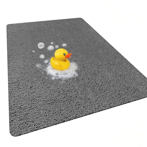 Extra Large Shower Mat, Yonala 35.4 x 59.1 Inch Non Slip Shower Mats for Inside Shower/Bathroom, Soft PVC Loofah Shower Floor Mat, Quick Drying, Easy Clean - color: Gray, size: 59.1" x 35.4" (Rectangular)