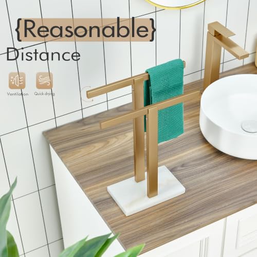 KOKOSIRI Hand Towel Bars Standing Towel Racks with Marble Base for Bathroom Kitchen Vanity Countertop, Champagne Bronze Stainless Steel 15.7'' Height THS0001-SM-CPG - color: Champagne Bronze, size: 2-Bar