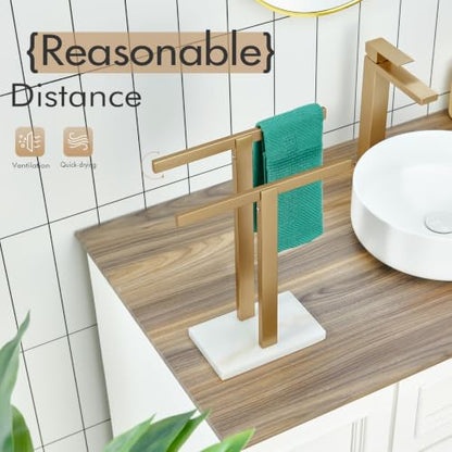 KOKOSIRI Hand Towel Bars Standing Towel Racks with Marble Base for Bathroom Kitchen Vanity Countertop, Champagne Bronze Stainless Steel 15.7'' Height THS0001-SM-CPG - color: Champagne Bronze, size: 2-Bar