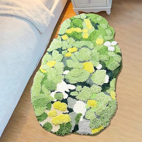 Moss Area Rugs, 3D Grass Moss Runner Rug for Laundry Room Soft Shag Non Slip Washable Bath Rugs Mats for Bedroom Living Room Kids Playroom Hallway Kitchen 55''x27.5'' - color: Moss Rug E