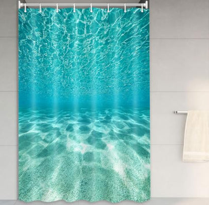 MERCHR Cute Teal Blue Ocean Shower Curtain, Nature Underwater Sea World Sand Beach Bathroom Curtains Waterproof Fabric, 47x 64 Inches - color: Teal, size: 47"W x 64"L (Pack of 1)