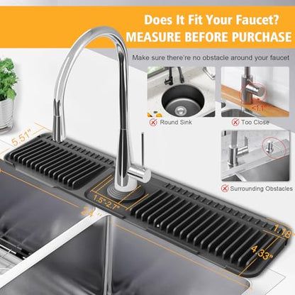 24-Inch Kitchen Sink Splash Guard Mat | 7° Slope for Fast Self-Draining | Snap-Lock Design | Universal & Cuttable Silicone Faucet Mat (Black) - color: Black, size: 24" x 5.5"
