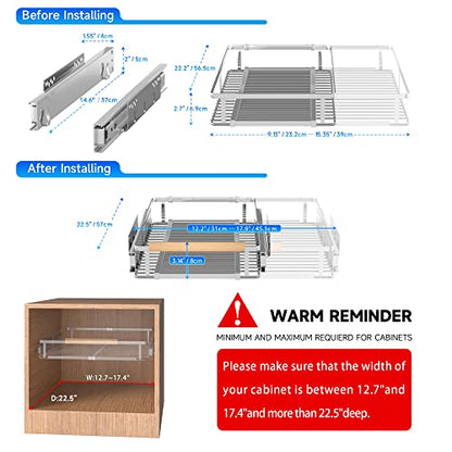 Pull Out Cabinet Organizer, 12.2~17.9" W x 22.5" D | Expandable Soft Close Pull Out Drawers with Heavy Duty Slides, Adjustable Width Stainless Steel Roll-out Cabinet Drawer - color: 1Pack, size: Small- 12.2~17.9"W x 22.5"D