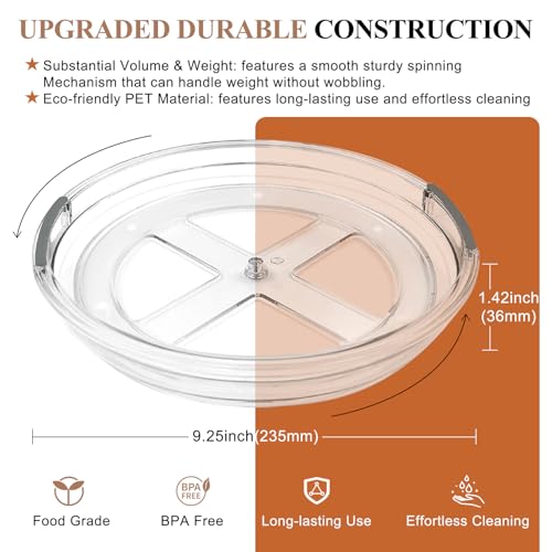INCOSTAR 4 Pack Lazy Susan, 9 Inch Clear Turntable for Kitchen Cabinet | Rotating Spice Rack, Pantry Organizer and Storage, Bathroom Countertop Organizing for Makeup Vanity - size: 9.25 inch 4 Pack