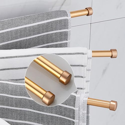 ZHOUXIAO Modern Swing Out Towel Bar Holder with Hooks for Bathroom and Kitchen/Gold Swivel Multiple Towel Rack, Towel Bar Folding Arm Swivel Hanger Bathroom Storage Wall Mou 5Bars