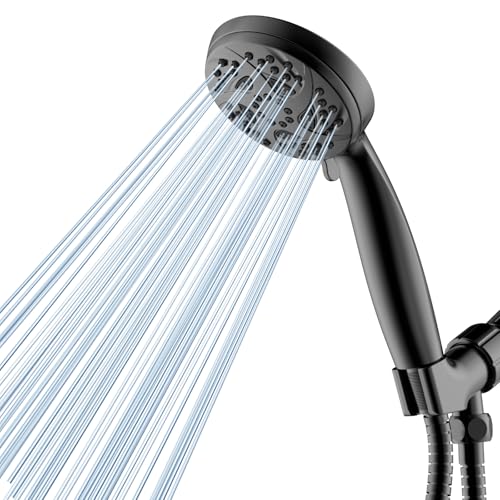 6-Mode Shower Head with Handheld, High Pressure Handheld Showerhead, Black | 3.94 Inch Handheld Spray with 59 Inch Stainless Steel Hose and Adjustable Shower Holder, Tool-free Installation - color: Black-3.94 Inch