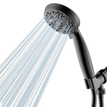 6-Mode Shower Head with Handheld, High Pressure Handheld Showerhead, Black | 3.94 Inch Handheld Spray with 59 Inch Stainless Steel Hose and Adjustable Shower Holder, Tool-free Installation - color: Black-3.94 Inch