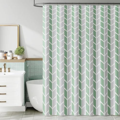 jinchan Green and White Shower Curtain Chevron Arrow Geometric Farmhouse Shower Curtains for Bathroom Waterproof Fabric Shower Curtain Modern Shower Curtain Set with Hooks 70x72 inches - color: Arrow Green, size: 70"W x 72"L (Pack of 1)