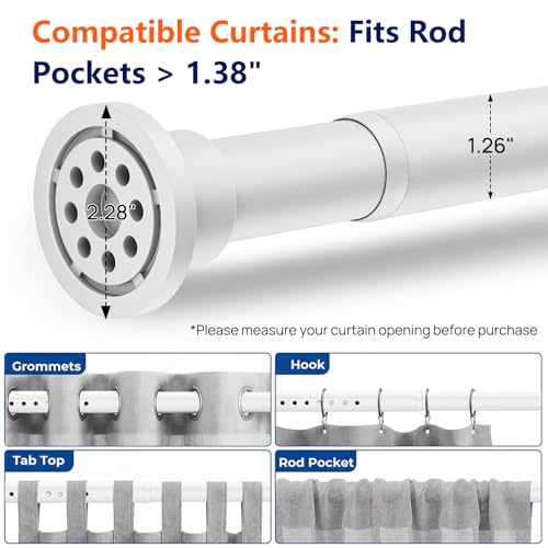 ALLZONE Tension Curtain Rod for Window, 83-123 Inches, Heavy Duty Curtain Rods No Drilling, Non-Slip Bathroom Shower Tension Rod, Renter Friendly, Adjustable, Spring Loaded, Extra Long, White - color: White, size: 83-123 Inches