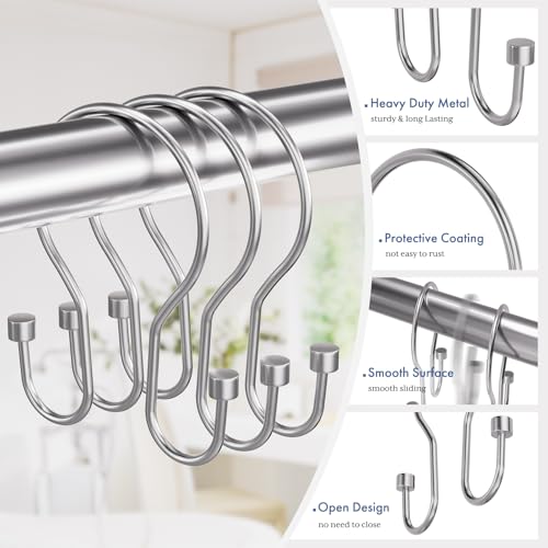 Bathway Shower Curtain Hooks Chrome Shower Curtain Rings with Cylindrical Design, 12Pcs Metal Shower Curtain Hooks Rust Proof, Smooth Glide Double Shower Hooks Rings for Shower Curtain - color: Chrome, style: Minimalist Shower Hooks with Cylinders