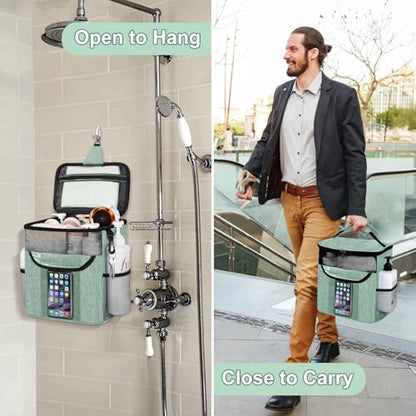 Portable Shower Caddy for Dorm Room Essentials, Foldable Mesh Shower Bag for College, Large Capacity Toiletry Bag Tote Bag Shower Caddy Portable for Student Boy Girl Bath Essentials (Dusty Green) | Quick Dry, Large Capacity Hanging Mesh Shower Caddy for B