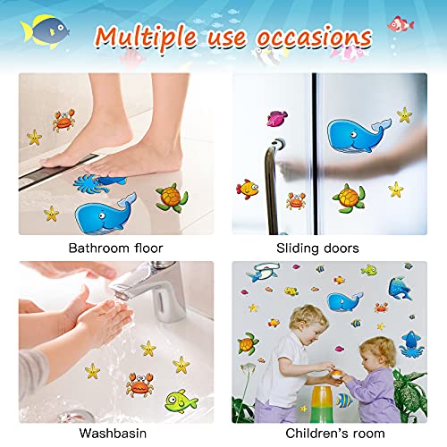 TESWEY 24PCS Non Slip Bathtub Stickers, Cartoon Marine Life Bath Tub Sticker, PVC Matte Bath Tub Slip Stickers for Kid's Room, Bathroom,Floor, Anti-Slip Appliques for Shower Surfaces