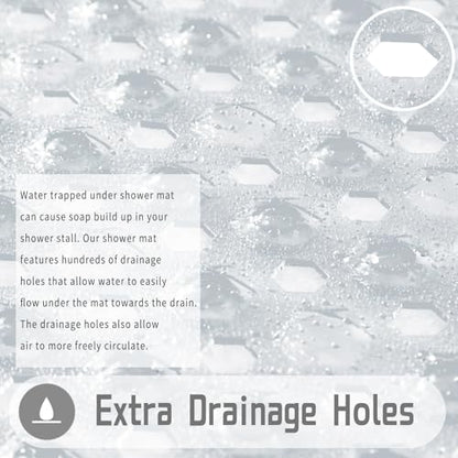 Yimobra Square Shower Floor Mat Non Slip, 21"X21" Machine Washable Bath Tub Mat, Soft on Feet, Bathmat with Drain Holes and Suction Cups, Fast Draining, Clear - color: Clear, size: 21 X 21 Inch