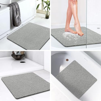 LuxStep Shower Mat Bathtub Mat Non-Slip Bath Mat with Drain, Quick Drying | 24x24 inch PVC Loofah Bathmat for Tub,Shower,Bathroom,Grey - color: Stylish Grey, size: 24" x 24"