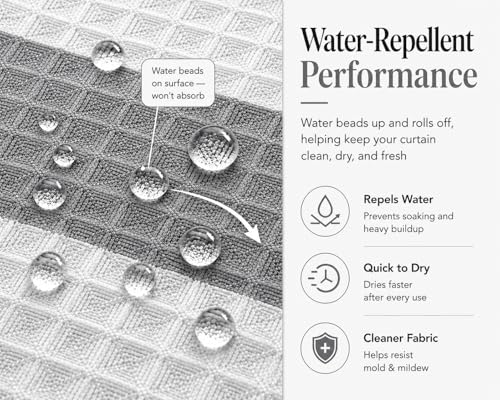 Dainty Home Ombre Waffle Weave Shower Curtain 70 x 72 Grey Textured Fabric Shower Curtain, Hotel Style Waffle Weave Bathroom Curtain, Water Resistant Polyester Ombre Shower Curtain - color: Grey Smoke