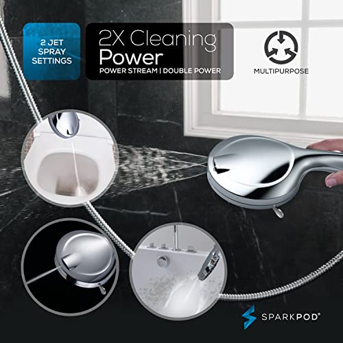 SparkPod 10-Mode Handheld Shower Head, 5 Inch, Polished Chrome Finish | Power Jet Spray, ABS Body Won't Rust, 6 ft. Stainless Hose, Touch-to-Clean Nozzles
