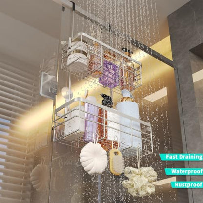 HapiRm Shower Caddy Organizer Hanging - No Drilling Shower Rack with Hooks | For Renters & Small Bathrooms, No Drilling 2-Tier Shelves, Rustproof 304 Stainless Steel, Brushed Nickel - color: Brushed Nickel