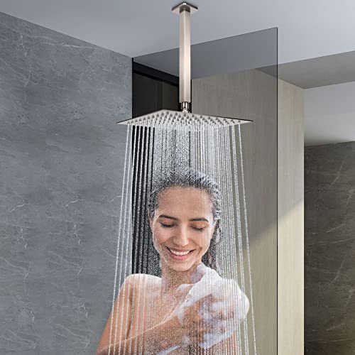 NearMoon Rain Shower Head With Shower Arm, Ceiling Mount Square Shower, Stainless Steel Ceiling Rainfall Showerhead- Waterfall Full Body Coverage (8 Inch, Brushed Nickel) - color: Brushed Nickel, size: 8 Inch