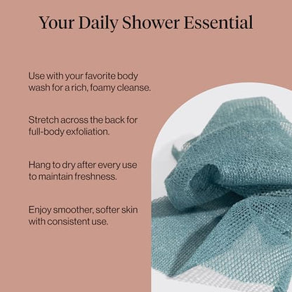 Kitsch African Net Sponge – Exfoliating Body Scrubber – Aqua Grey, 3 Pcs | for Cleansing & Gentle Daily Exfoliation – Stretchable Bath Sponge for Hard-to-Reach Areas – Long-Lasting Shower Essential - color: Aqua Grey