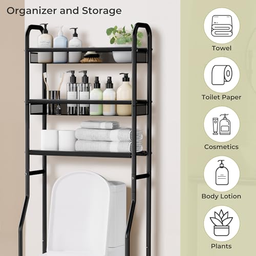 Over The Toilet Storage, 3-Tier Metal Bathroom Shelves, Freestanding Over The Toilet Shelf, Space Saving Bathroom Storage Over The Toilet Organizer