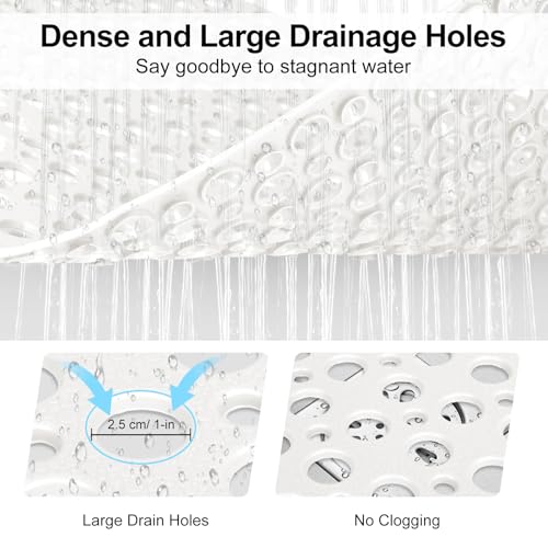 Non Slip Shower Mat with Suction Cups, 31.5x47.2 Inch Quick Drain TPE Anti Slip Shower Mats for Inside Shower, Large Shower Stall Mat Soft on Feet, Easy to Dry&Cut Machine Washable - color: White, size: 31.5" x 47.2" (Rectangular)
