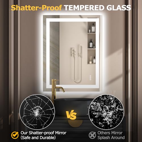 Hivone 36.1X28.1 LED Bathroom Mirror with Lights, Anti-Fog, Dimmable, Backlit + Front Lit, Smart Bathroom Vanity Mirror, Memory Function, Shatterproof, Tempered Glass (Horizontal/Vertical) - size: 36.1"L x 28.1"W