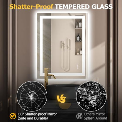 Hivone 36.1X28.1 LED Bathroom Mirror with Lights, Anti-Fog, Dimmable, Backlit + Front Lit, Smart Bathroom Vanity Mirror, Memory Function, Shatterproof, Tempered Glass (Horizontal/Vertical) - size: 36.1"L x 28.1"W
