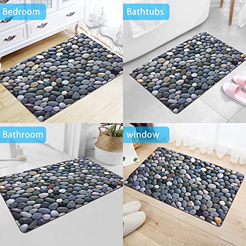 Cobble Pebble Stone Bath Mat Non Slip Washable Bathroom Rugs for Shower Room Bathtub 16"x24"