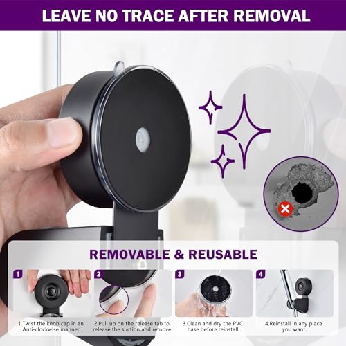 JOMOLA Adjustable Shower Head Holder with Suction Cup, Universal Handheld Shower Bracket for Different Wall, Matte Black Stainless Steel Relocatable Shower Caddy for Family - style: Matte Black