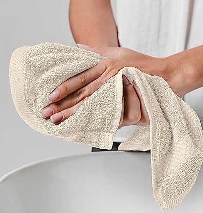 White Classic Luxury Cotton Washcloths 13x13 Inch - 650 GSM Turkish Cotton | Hotel, Spa, Bathroom Face Towel | 12 Pack, Ivory - color: 07: Ivory