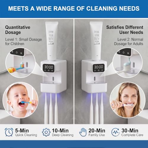 Wall-Mounted Automatic Toothpaste Dispenser, Toothbrush Cleaner with Sensor-Activated Design, Toothbrush Holder with Removable Slots & Smart Display, Toothpaste Dispenser for Kids & Adult (White2.0) - color: White2.0
