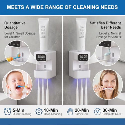 Wall-Mounted Automatic Toothpaste Dispenser, Toothbrush Cleaner with Sensor-Activated Design, Toothbrush Holder with Removable Slots & Smart Display, Toothpaste Dispenser for Kids & Adult (White2.0) - color: White2.0