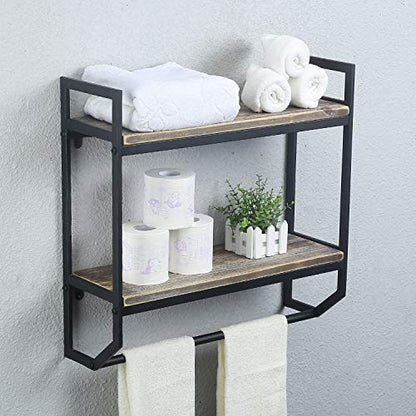 Towel Rack with Towel Bar,2-Tier 24" Bathroom Shelves Wall Mounted,Rustic Wall Shelf Over Toilet,Utility Storage Shelf Rack,Floating Shelves Towel Holder,Black - color: C